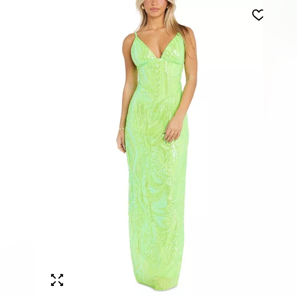 Morgan & Co. Lime Green Sequin Maxi Dress size 5 NWT
